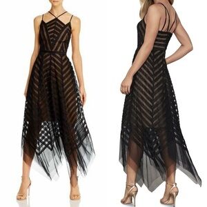 BCBGMAXAZRIA Size 6 Tinsel Tulle Handkerchief Hem Dress Black Strappy Witchy